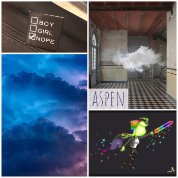 aspen moodboard: clouds, space and videogames characters